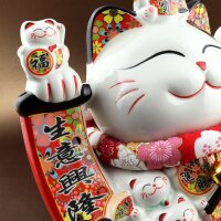 Glückskatze - Maneki-neko - Winkekatze aus Porzellan 25 cm weiß - Maneki Neko 04