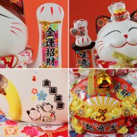 Lucky cat - Porcelain 25 cm white - High quality Maneki Neko - Waving cat 05