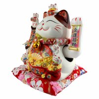 Lucky cat - Porcelain 25 cm white - High quality Maneki Neko - Waving cat 05