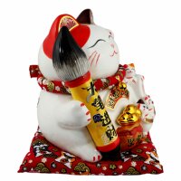 Lucky cat - Porcelain 21,5 cm white - High quality Maneki Neko - Waving cat 03