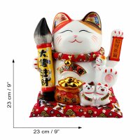 Lucky cat - Porcelain 21,5 cm white - High quality Maneki Neko - Waving cat 03