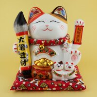 Lucky cat - Porcelain 21,5 cm white - High quality Maneki Neko - Waving cat 03