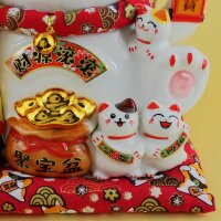 Lucky cat - Porcelain 21,5 cm white - High quality Maneki Neko - Waving cat 03