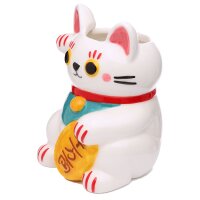 Blumentopf Pflanzgefäß Übertopf Vase - Maneki Neko Glückskatze - Keramik weiß