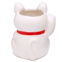 Blumentopf Pflanzgefäß Übertopf Vase - Maneki Neko Glückskatze - Keramik weiß