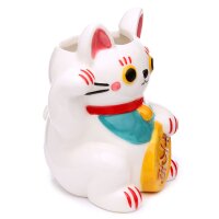 Blumentopf Pflanzgefäß Übertopf Vase - Maneki Neko Glückskatze - Keramik weiß