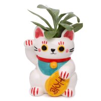 Blumentopf Pflanzgefäß Übertopf Vase - Maneki Neko Glückskatze - Keramik weiß