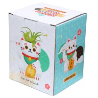Blumentopf Pflanzgefäß Übertopf Vase - Maneki Neko Glückskatze - Keramik weiß