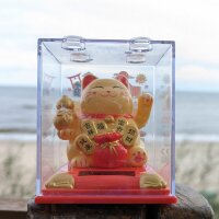 Glückskatze Sissy Solar auf Sockel 8cm Maneki-Neko Winkekatze Lucky cat