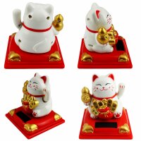 Glückskatze Sissy Solar auf Sockel 8cm Maneki-Neko Winkekatze Lucky cat