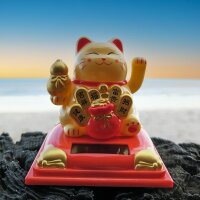 Glückskatze Sissy Solar auf Sockel 8cm Maneki-Neko Winkekatze Lucky cat