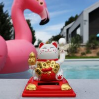 Glückskatze Sissy Solar auf Sockel 8cm Maneki-Neko Winkekatze Lucky cat