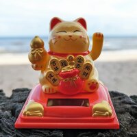 Glückskatze Sissy Solar auf Sockel 8cm Maneki-Neko Winkekatze Lucky cat