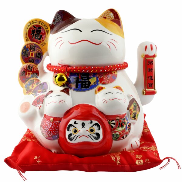 Lucky cat Maneki-neko waving cat made of porcelain 20cm white waving cat