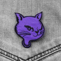 Aufnäher - Katzenkopf - lila-schwarz - Patch