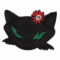 Aufnäher - Schwarze Katze - schwarz-grün mit...