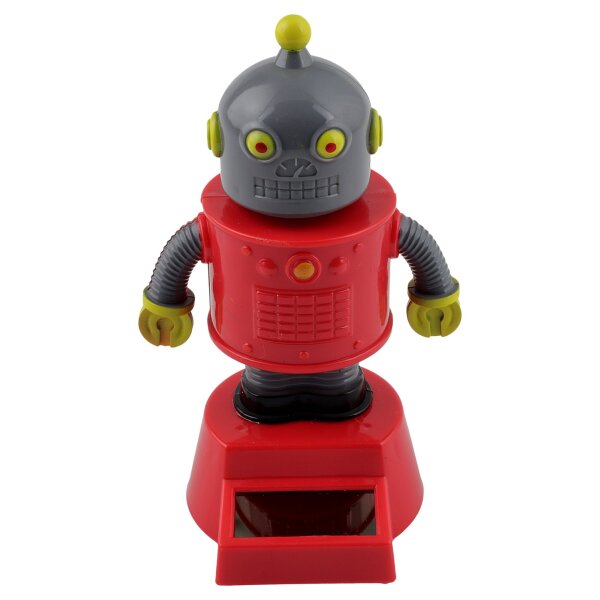 Armaturenbrett Wackelfigur Roboter rot grau Solar Bot Solarfigur