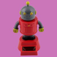 Armaturenbrett Wackelfigur Roboter rot grau Solar Bot Solarfigur