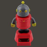 Armaturenbrett Wackelfigur Roboter rot grau Solar Bot Solarfigur