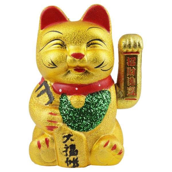 Lucky cat made of ceramic eyes closed maneki neko waving cat 17cm gold