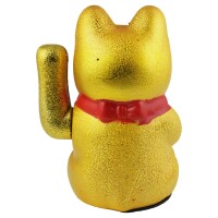 Lucky cat made of ceramic eyes closed maneki neko waving cat 17cm gold