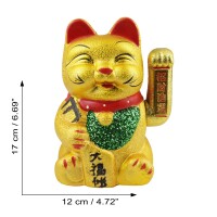 Lucky cat made of ceramic eyes closed maneki neko waving cat 17cm gold