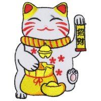 Patch lucky cat Maneki Neko white gold embroidered patch