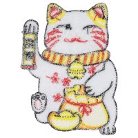 Patch lucky cat Maneki Neko white gold embroidered patch