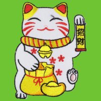 Patch lucky cat Maneki Neko white gold embroidered patch
