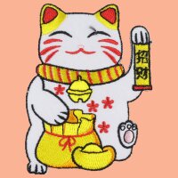 Patch lucky cat Maneki Neko white gold embroidered patch