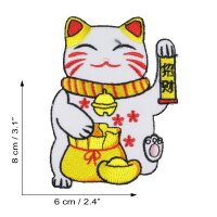 Patch lucky cat Maneki Neko white gold embroidered patch