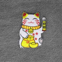 Patch lucky cat Maneki Neko white gold embroidered patch