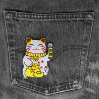 Patch lucky cat Maneki Neko white gold embroidered patch