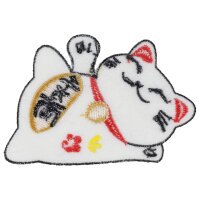 Patch lucky cat Maneki Neko lying down white embroidered...