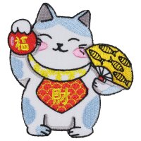 Patch lucky cat Maneki Neko white blue embroidered patch