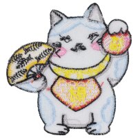 Patch lucky cat Maneki Neko white blue embroidered patch