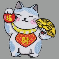 Patch lucky cat Maneki Neko white blue embroidered patch
