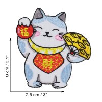 Patch lucky cat Maneki Neko white blue embroidered patch