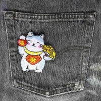 Patch lucky cat Maneki Neko white blue embroidered patch
