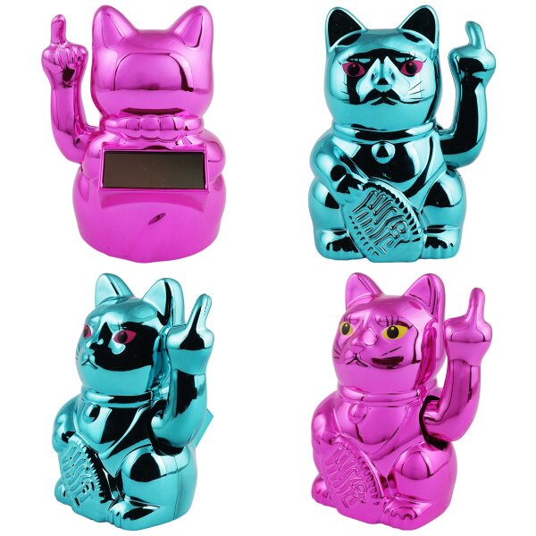 Glückskatze Angry Cat Maneki-neko Stinkefinger Mittelfinger Solar 10cm Winkekatze Lucky cat