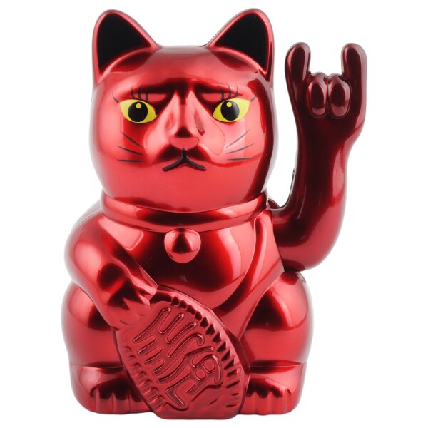 Glückskatze Angry Cat Maneki-neko Rocker Zeichen metallic rot Solar 10cm Winkekatze Lucky cat