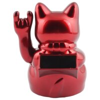 Glückskatze Angry Cat Maneki-neko Rocker Zeichen metallic rot Solar 10cm Winkekatze Lucky cat