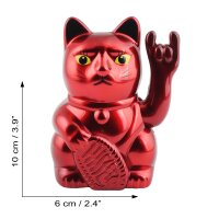 Glückskatze Angry Cat Maneki-neko Rocker Zeichen metallic rot Solar 10cm Winkekatze Lucky cat