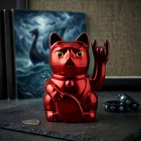 Glückskatze Angry Cat Maneki-neko Rocker Zeichen metallic rot Solar 10cm Winkekatze Lucky cat