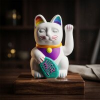 Glückskatze Angry Cat Maneki-neko Regenbogen Rainbow 15cm Winkekatze Lucky cat