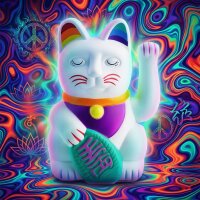 Glückskatze Angry Cat Maneki-neko Regenbogen Rainbow 15cm Winkekatze Lucky cat