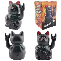 Glückskatze Angry Cat Maneki-neko Rocker Zeichen 15cm Winkekatze Lucky cat