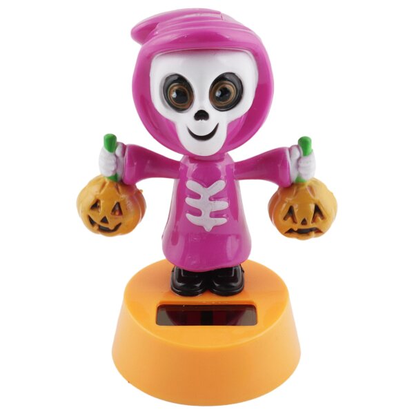 Armaturenbrett Wackelfigur Skelett pink Kürbis Halloween Grusel Solarfigur