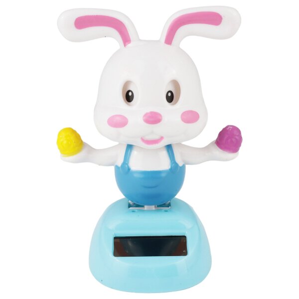 Armaturenbrett Wackelfigur Hase weiß blau Häschen Ostern Solarfigur