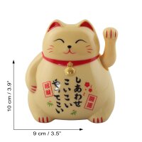 Roundish lucky cat - Maneki Neko - Waving cat - 10 cm - beige